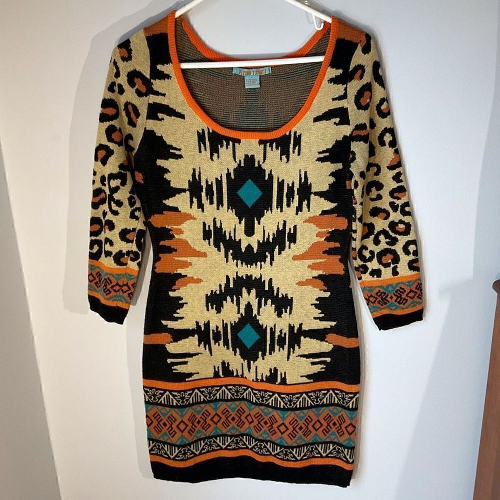 Flying Tomato Sweater Dress. Funky Leopard Aztec Design - Picture 2 of 9